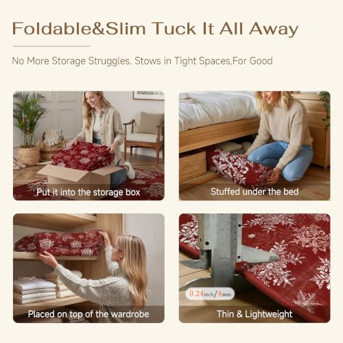 Christmas Area Rug 5x7 Red Snowflakes Non-Slip Festive Carpet for Living Room