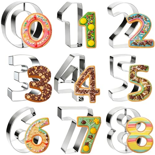 9-Piece Stainless Steel Number Cookie Cutters Set - 0-8 (6 Reverses to 9)