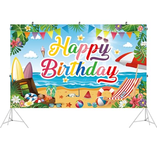 Summer Beach Birthday Backdrop, Tropical Party Decorations Banner 71x43