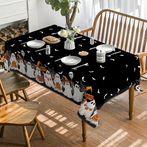 Halloween Tablecloth 60x84 Inch Black Bat Ghost Design
