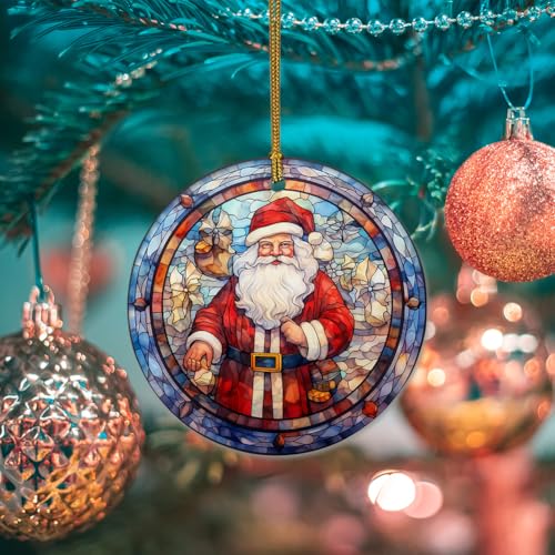 Santa Claus Ceramic Christmas Ornament - Double-Sided Stained Glass