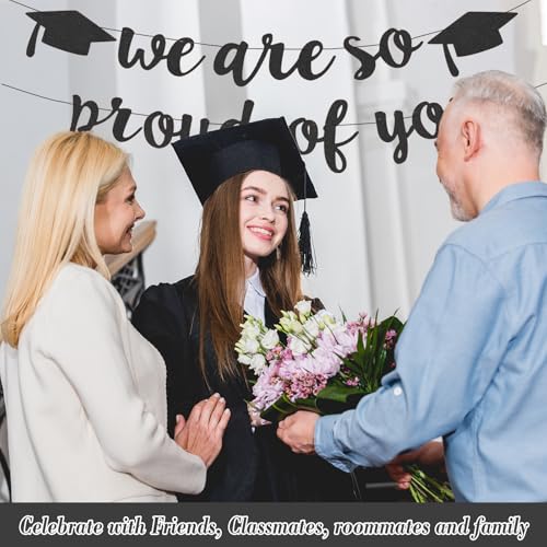 Class of 2026 Graduation Banner Black Glitter Pre-Strung Party Decor