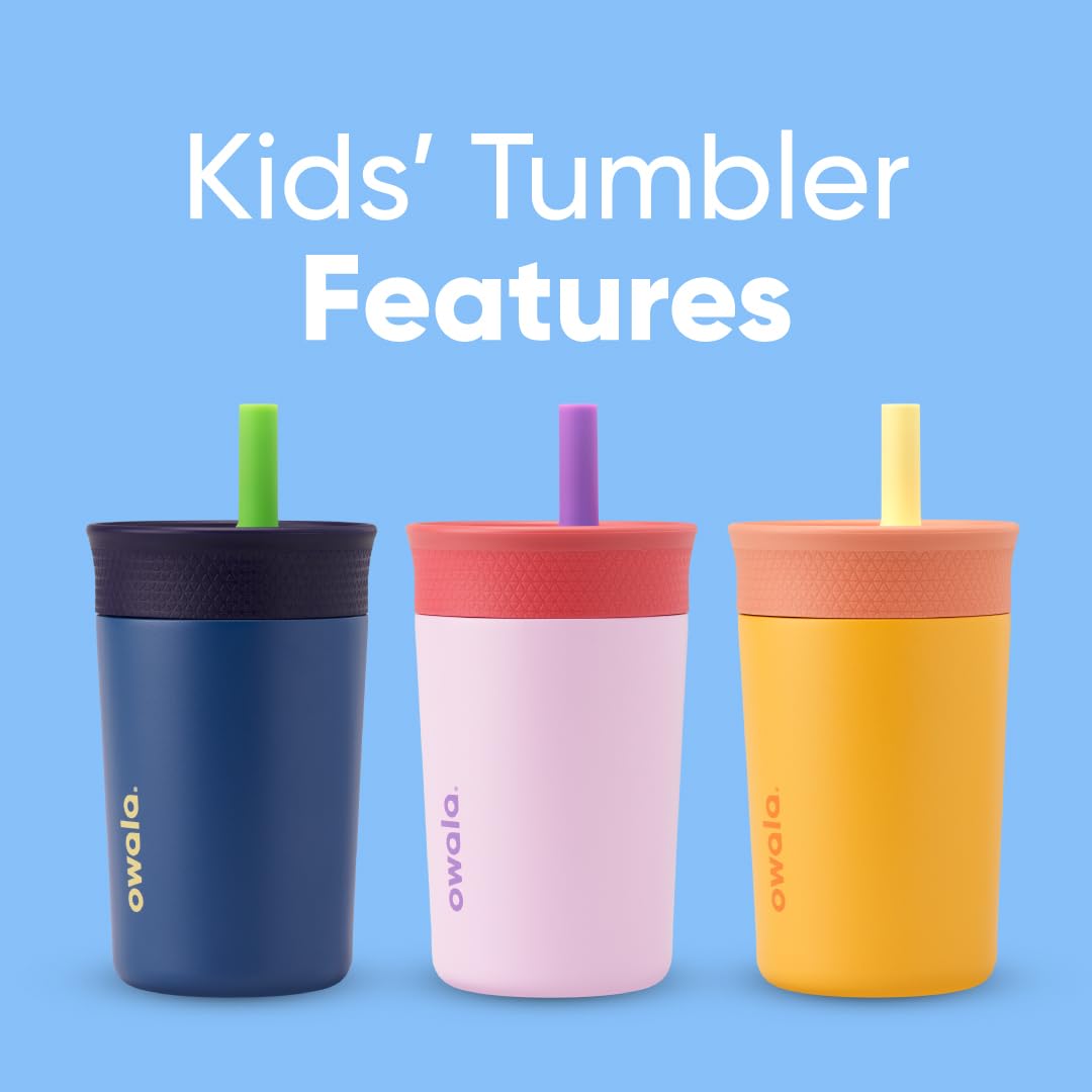 Owala Kids Tumbler - Insulated Stainless Steel Water Bottle with Spill-Resistant Straw | 12 Oz, Navy & Blue