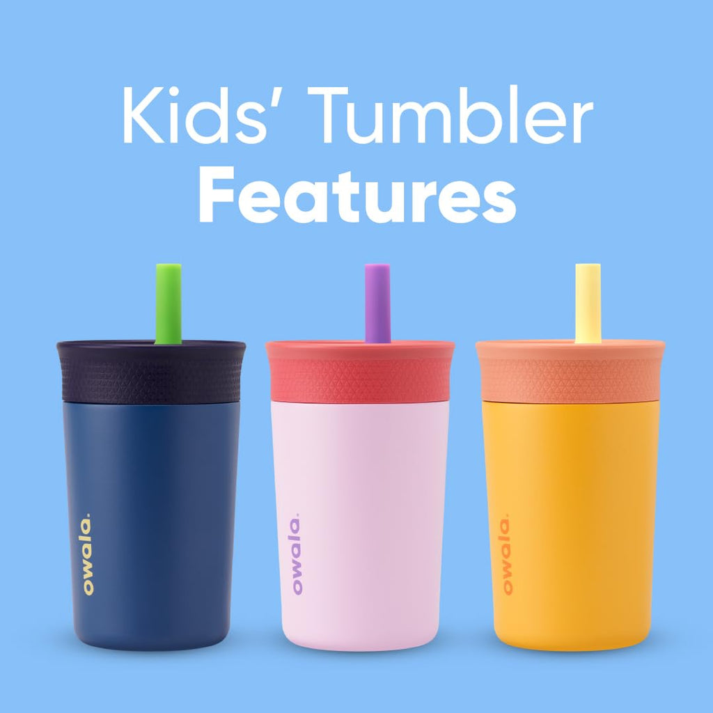 Owala Kids Tumbler - Insulated Stainless Steel Water Bottle with Flexible Straw | 12 Oz, Peach & Yellow