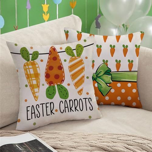 Happy Easter Carrots & Peeps Decorative Throw Pillow Covers - 20" x 20" (Pack of 4)