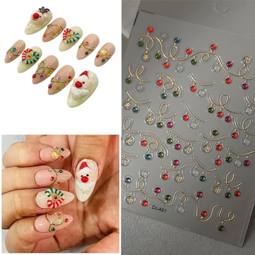 LYLYNB 5D Embossed Christmas Nail Art Stickers Self Adhesive Decals