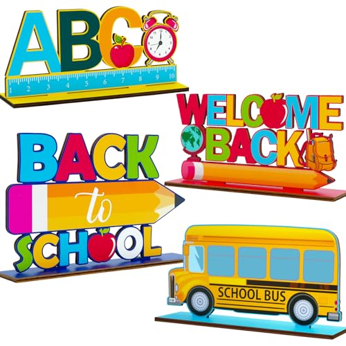 4PCS Back to School Wooden Table Decorations - Colorful Signs