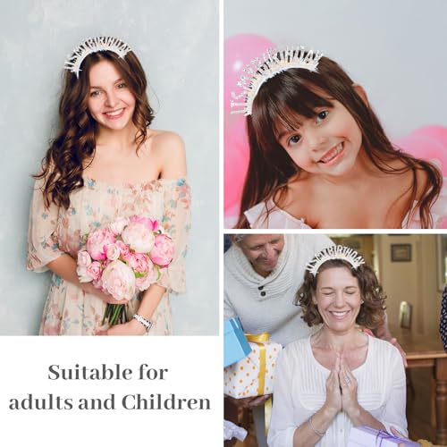 CAVETEE Birthday Crown Headband for Women and Girls - Silver