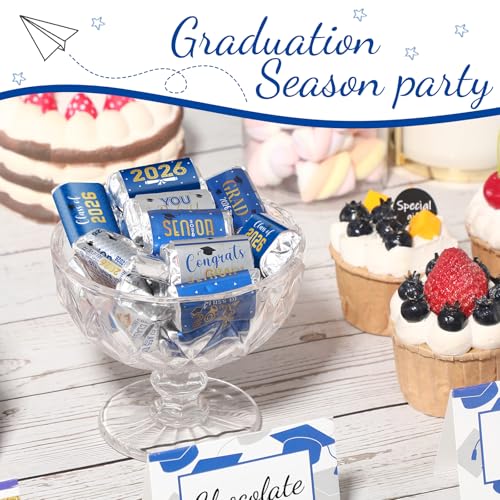 Graduation Candy Bar Wrappers - 180 Blue & Gold Stickers
