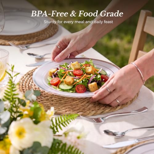 Heavy Duty Silver Plastic Plates 120PCS Set for Parties and Events - Variation of Silver / 120PCS