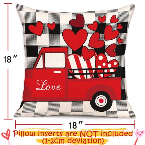 Geefuun 4-Piece Valentine’s Day Checked Throw Pillow Covers, 18x18 Inches