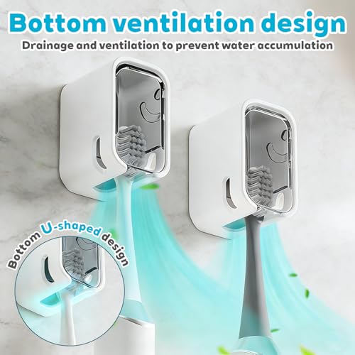 Grey Wall-Mounted Toothbrush Holder 2-Pack with Cover Waterproof & Dustproof