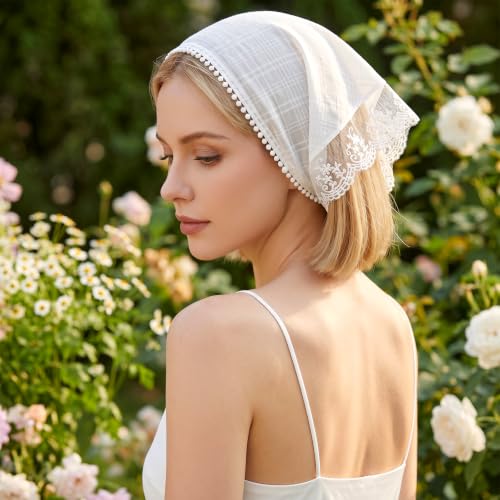 Sucrain Lace Hair Scarf Bandana for Women Adjustable Head Kerchief