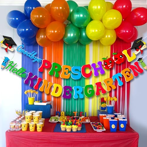 Preschool Graduation Banner Goodbye Preschool Hello Kindergarten Party Decor