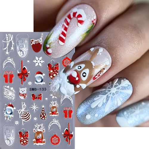 Christmas 3D Embossed Nail Art Stickers Winter Holiday Decals - 3Pcs