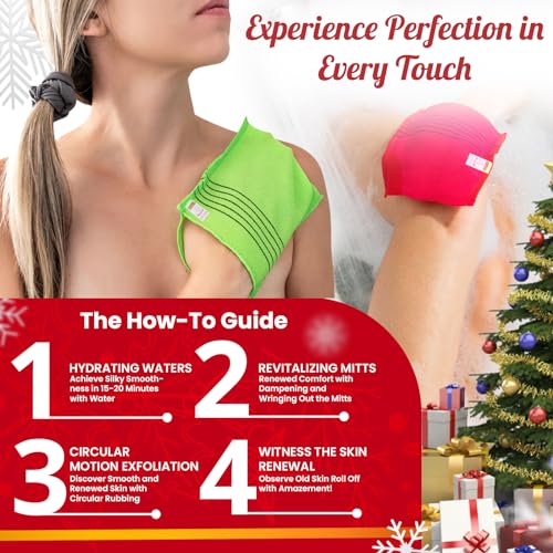 Korean Exfoliating Bath Mitts - 6 Pack Anti-Shrink Viscose Rayon Body Scrub Gloves