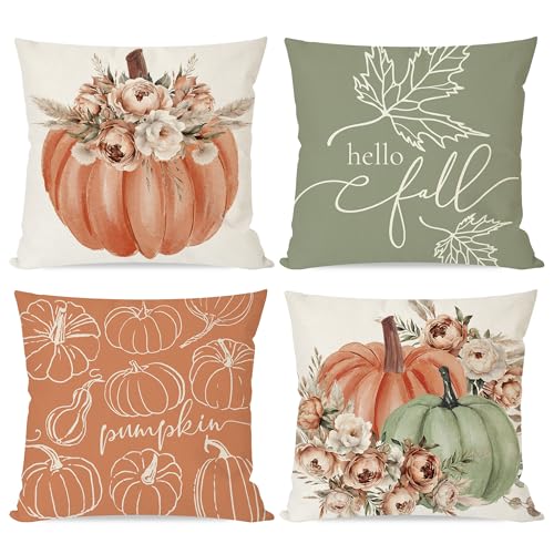 PANDICORN Fall Throw Pillow Covers Set of 4 - 18x18 Pumpkin Decor