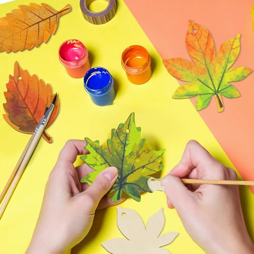 36PCS Unfinished Wooden Maple Leaf Ornaments for DIY Fall Crafts & Painting