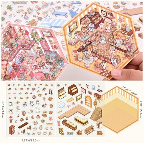 DIY 3D House Scene Stickers Set - Warm Home, Bakery & More