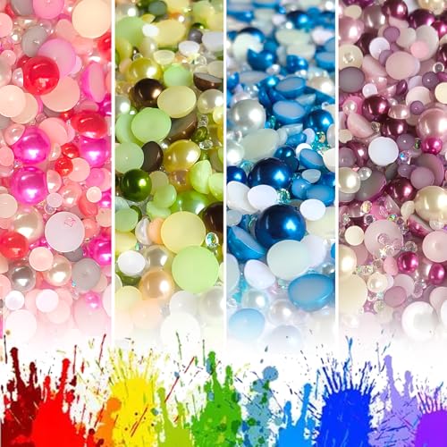 50g Flatback Pearls and Rhinestones Set Mixed Size Half Beads for Crafts