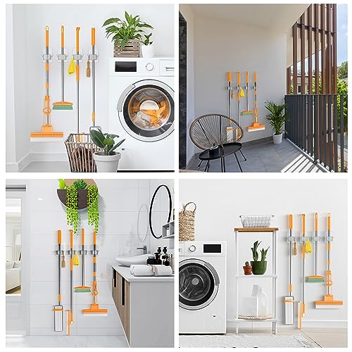 Batur Wall Mount Broom Holder with Hooks - 4 Pack Adhesive Organizer