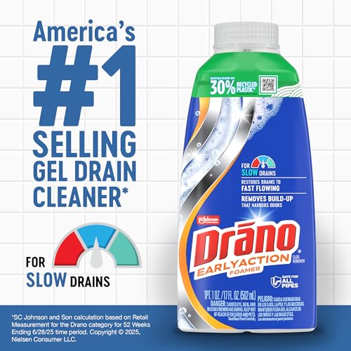 Drano Dual-Force Foamer Drain Clog Remover - Safe for All Pipes & Garbage Disposals, 17 Fl Oz