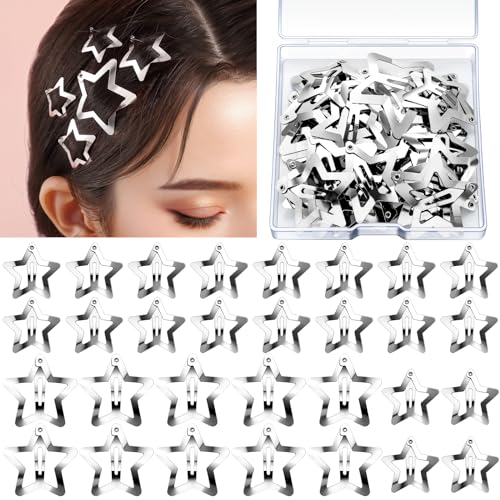 YGDZ Silver Star Hair Clips Set 30 Pcs Metal Y2K Hair Barrettes
