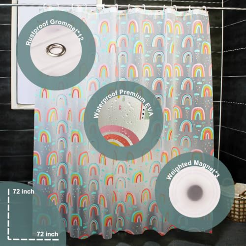 Premium EVA Rainbow Shower Curtain Liner, 72x72 Inches