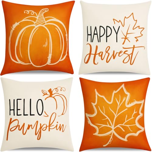 Hongsome Burnt Orange Throw Pillow Covers Set of 4 - 18x18 inch Autumn Decor