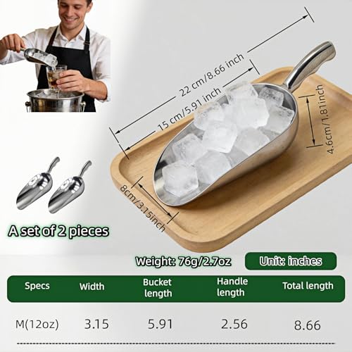 Heavy Duty 12oz Ice Scoop Set - Commercial Cast Aluminum Kitchen Utensils