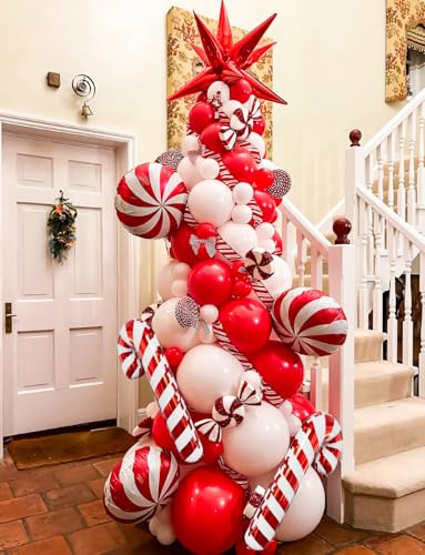 Christmas Balloon Garland Arch Kit - Red & White Holiday Party Decorations - 125 PCS