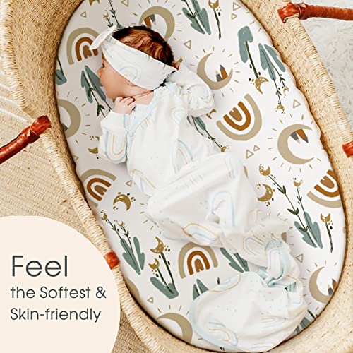 GRSSDER Rainbow Fitted Bassinet Sheets Set - Ultra Soft & Stretchy, 2 Pack
