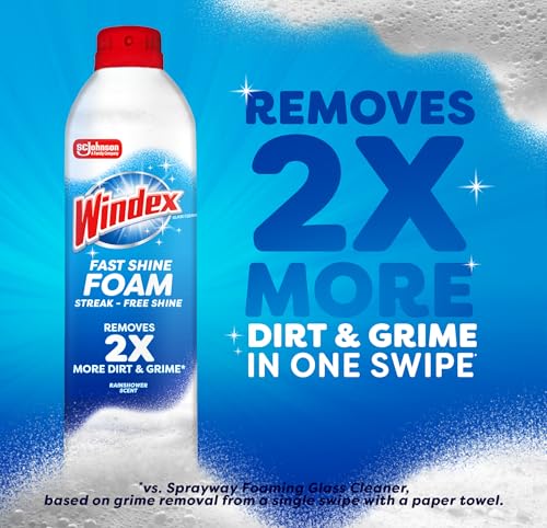 Windex Fast Shine Foaming Glass Cleaner, Rainshower Scent, 19 oz (Pack of 2)