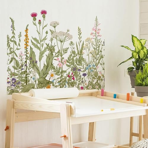 Floral Plant Toilet Lid Decal - Waterproof Removable Bathroom Sticker