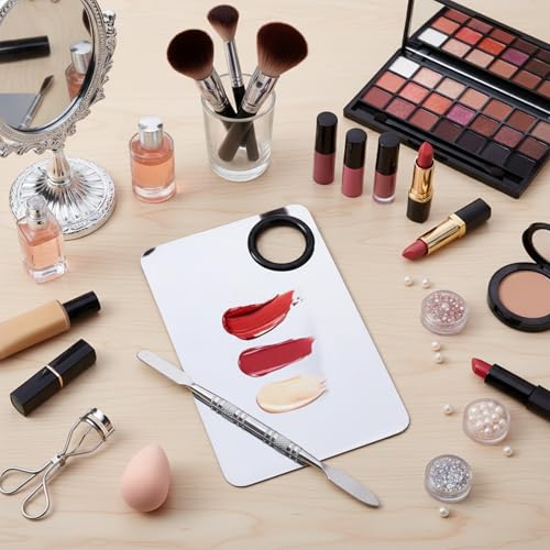 Apojgitn 2 Set Metal Makeup Mixing Palette with Spatula Stainless Steel