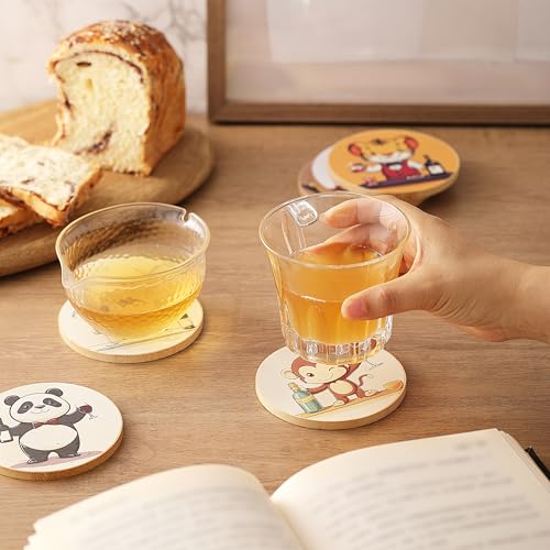 Animal-Themed Bamboo Coasters Set of 6 for Modern Home Decor