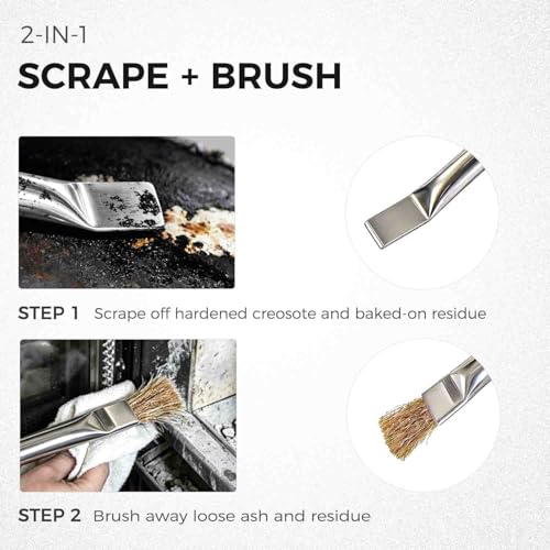Pellet Stove Cleaning Brush with Scraper - 10" Long Handle for Ash Clean-Out