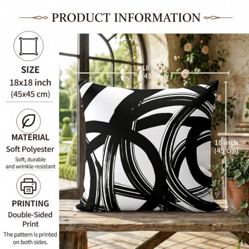 Yobvec Black and White Throw Pillow Covers - 18x18 Inch, Set of 2