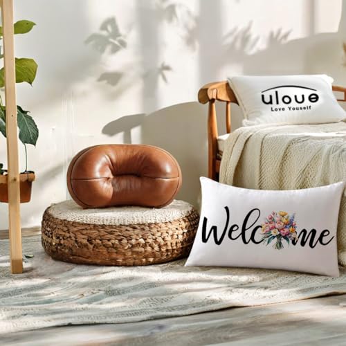 Welcome Floral Lumbar Pillow Cover, 12x20 Inch Watercolor Tulip Cushion Case