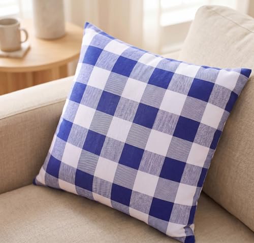 Buffalo Plaid Pillow Covers 18"x18" - Blue & White (Pack of 2)