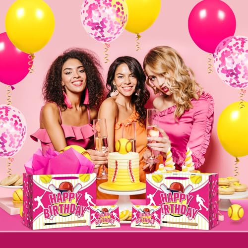 Softball Birthday Gift Bag Set for Girls with Greeting Card & Tissue