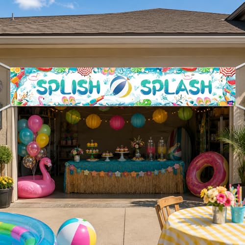 Large Summer Pool Party Banner - 118 x 20 Inch Outdoor Decoration