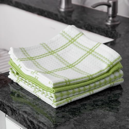 T-Fal Premium Green Waffle Dish Cloths 4-Pack - Highly Absorbent Kitchen Towels