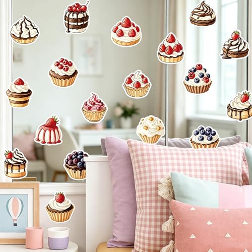 Cupcake Window Clings 18Pcs Static PVC Dessert Decals Reusable