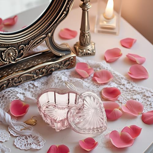 Heart Shaped Glass Jewelry Box for Rings & Earrings - Vintage Pink Organizer