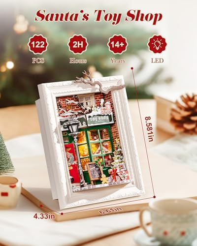 3D Diorama Wall Frame - Santa's Toy Shop Shadow Box Kit, Medium White, Halloween Christmas Decor