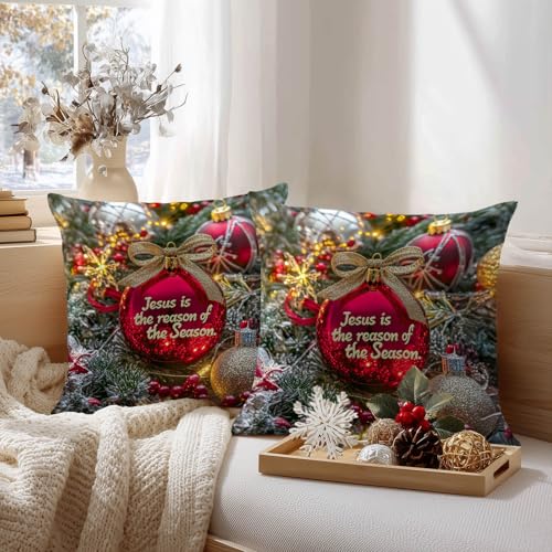 Jesus is the Reason Christmas Throw Pillow Covers - 18x18 Set of 2 #003