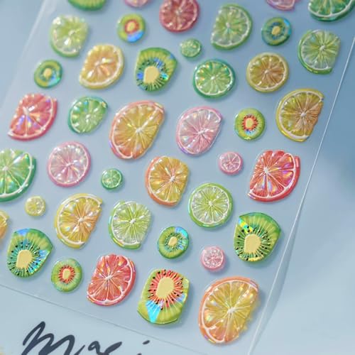 IDDFEVE 5D Embossed Fruit Nail Stickers - Citrus Lemon Orange Kiwi Design