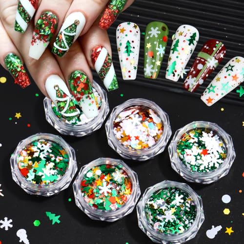Christmas Nail Art Glitter Sequins 6-Box Winter Snowflake Design