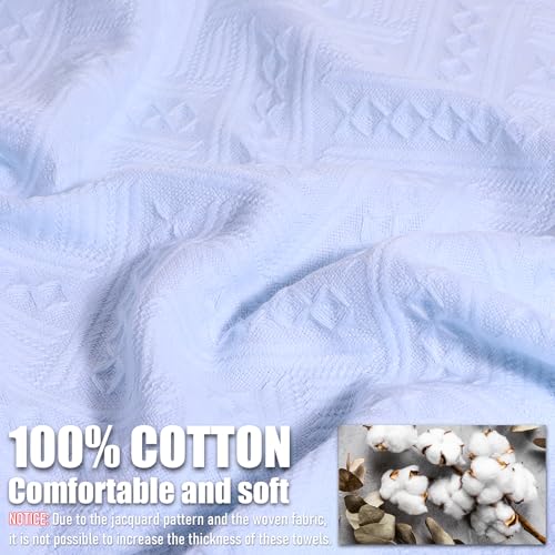 KFHENSOMR Boho Turkish Cotton Hand Towels, 14x30 Inch - Light Blue (2 Pack)